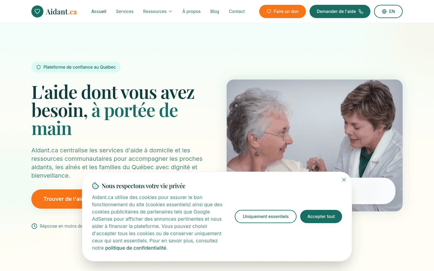 Aidant - Projet réalisé par Web Hub Montréal