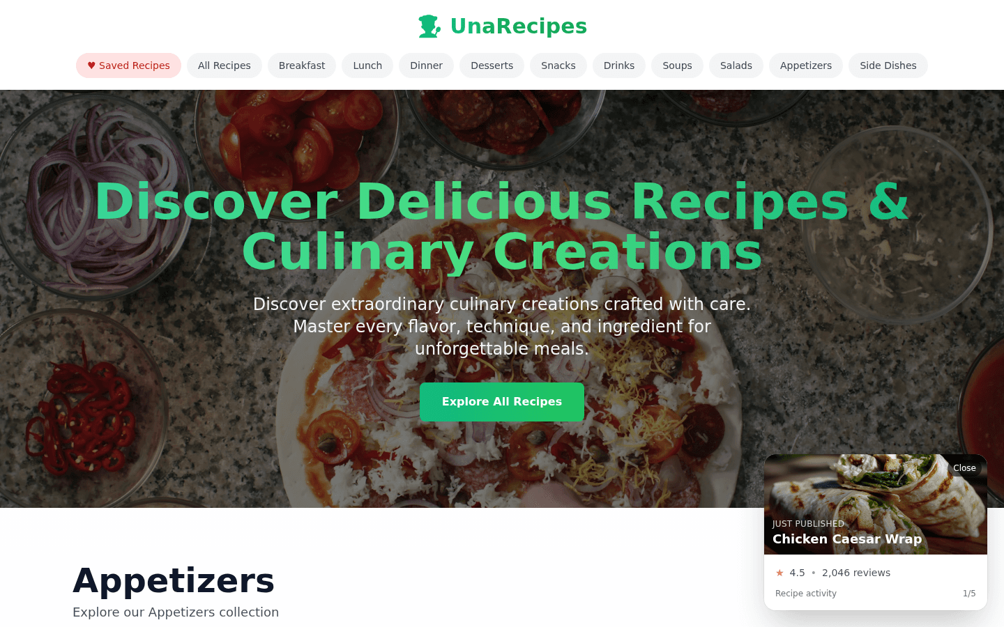 Una Recipes - Projet réalisé par Web Hub Montréal